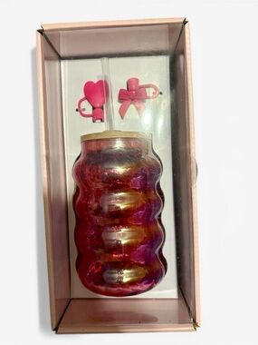 Studio TU Iridescent Ribbed Glass Sipper Set – Bamboo Lid, Glass Straw&covers NW